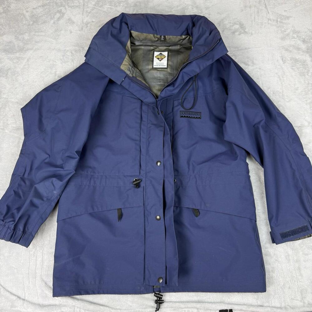 Kathmandu Gore-Tex Waterproof Jacket Rain Vintage Navy Blue Hooded Parka Size 12